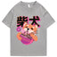 Camiseta Básica Com Estampa Cachorro Comendo Lámen - Cinza
