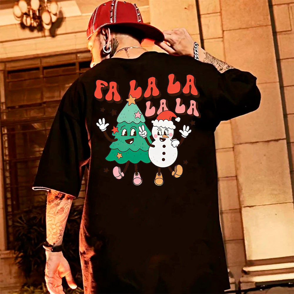 Camiseta Básica Unissex Com Estampa Arvore E Boneco De Neve