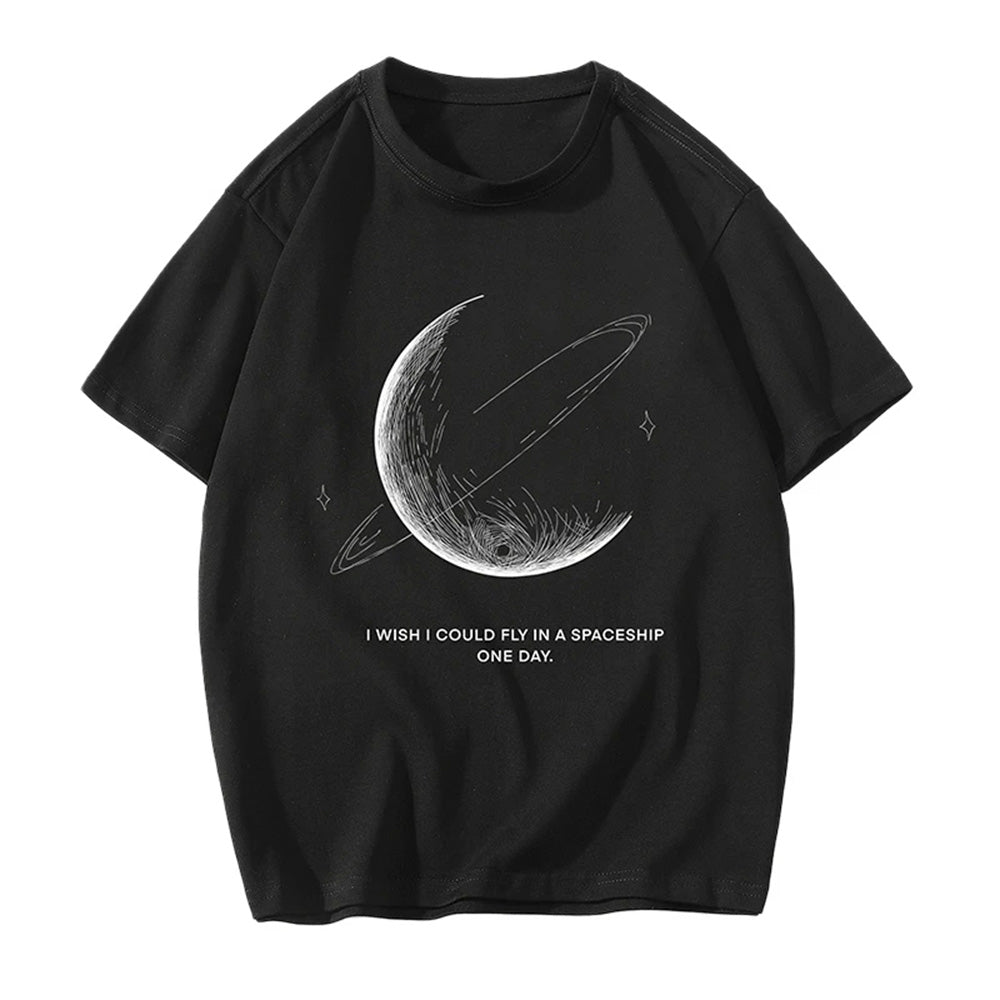 Camiseta Básica Com Estampa Lua Universo- preto 