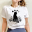 camiseta Básica Com Estampa Gato Preto Luas- Branco