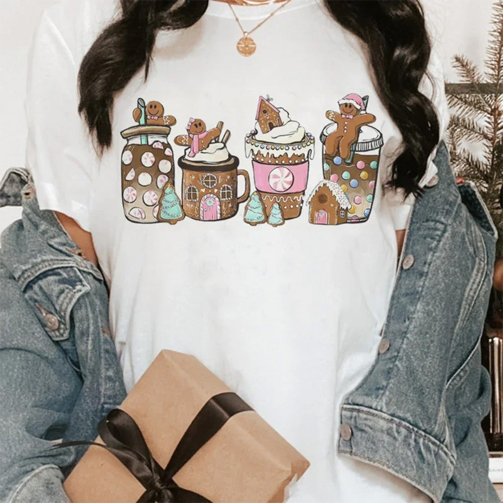 Camiseta Básica Feminina Com Estampa Café Natalino