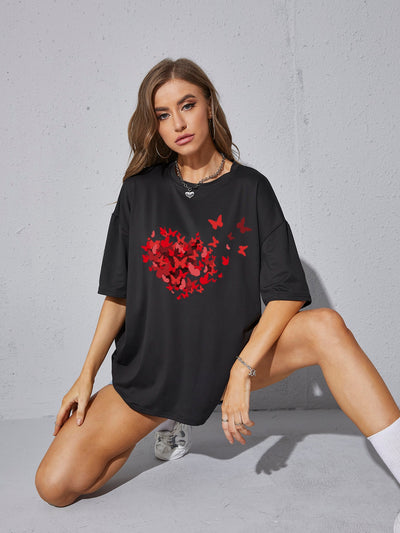 Camiseta Básica Com Estampa Coração Borboleta
