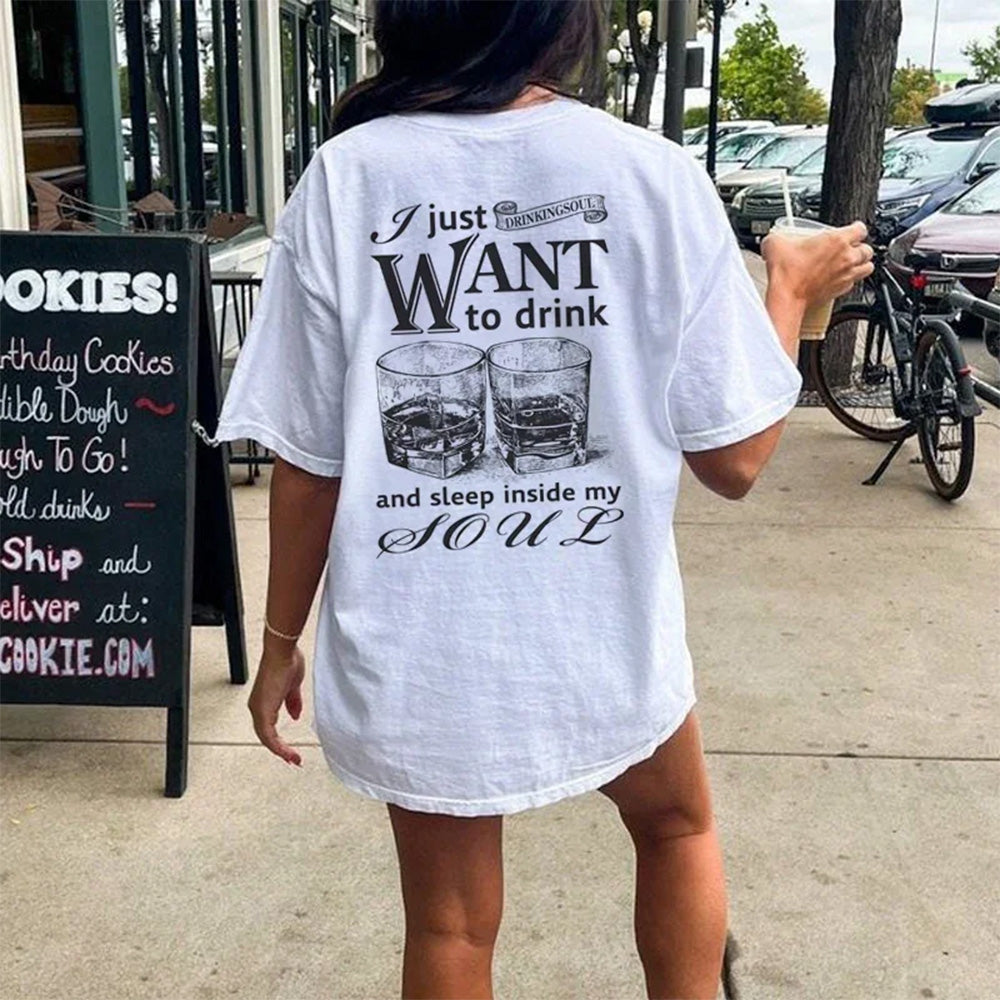 Camiseta Básica Feminina Com Estampa Copo De Drink