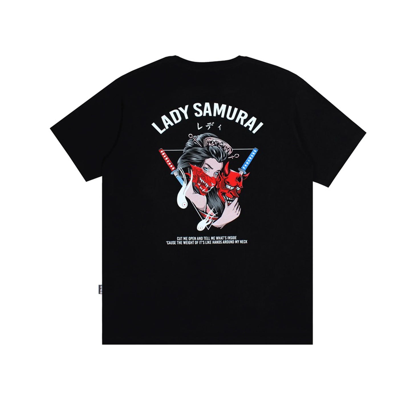 Camiseta básica com estampa mascara demonio-preto