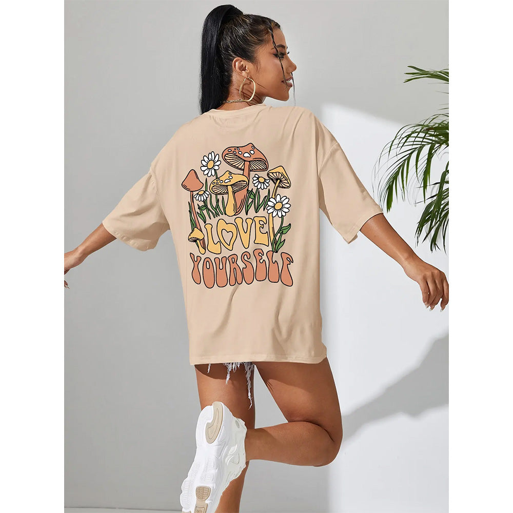 Camiseta Básica Love Yourself Mushrooms - PÉROLA 