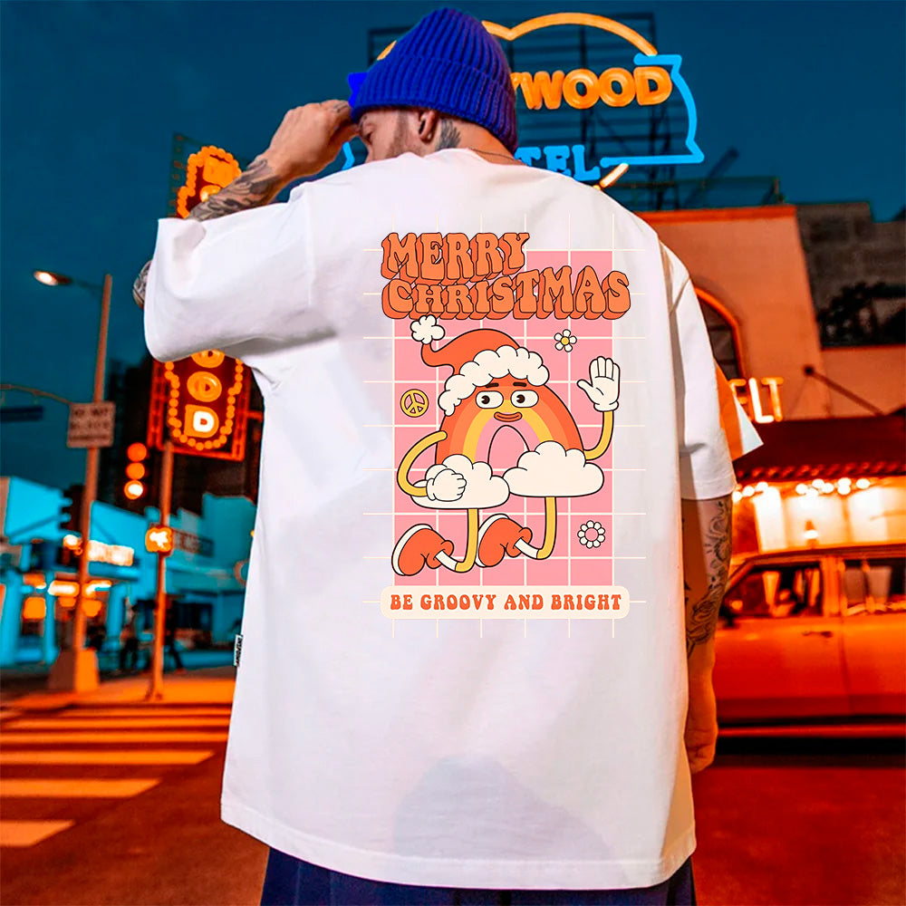 Camiseta Básica Unissex Com Estampa Arco Iris Feliz Natal
