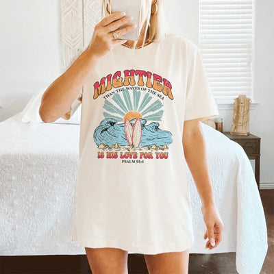 Camiseta Básica feminina Com Estampa Prancha De Surf Ondas