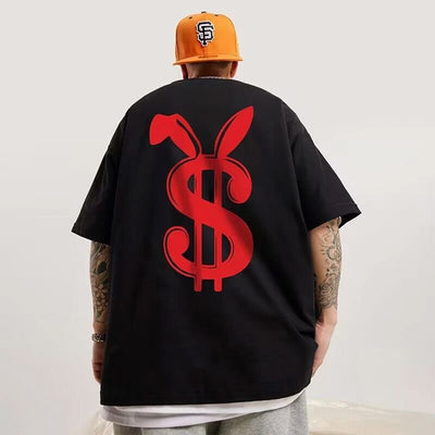 camiseta básica com estampa dinheiro coelho