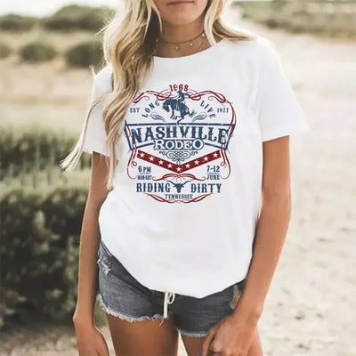 Camiseta Básica feminina Com Estampa Rodeio Cowboy