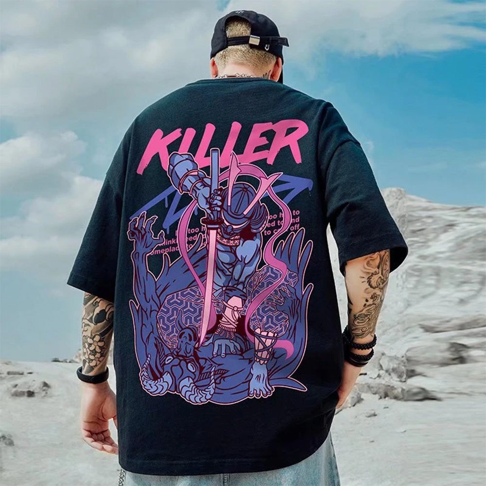 camiseta básica come stampa samurai espada- preto