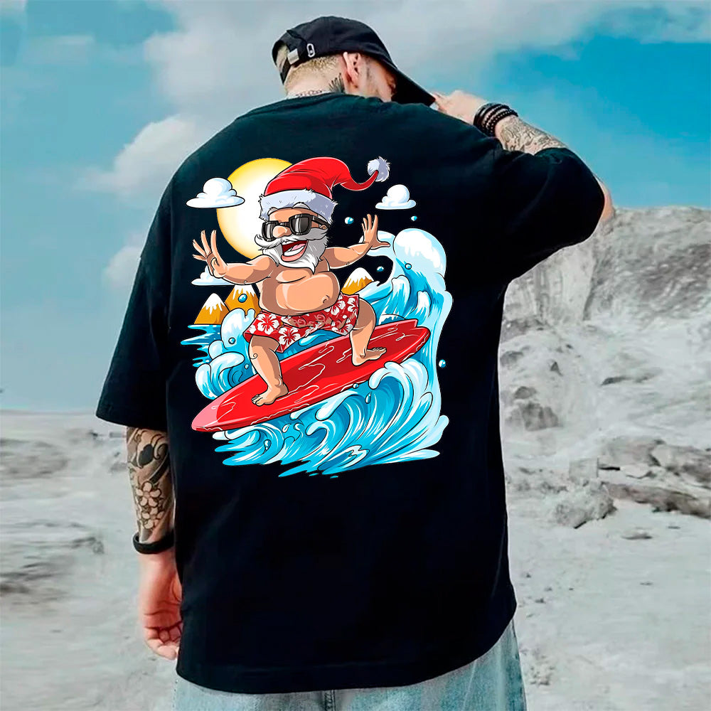 Camiseta Básica Unissex Com Estampa Papai Noel Surf
