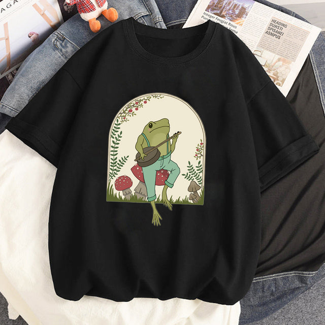 Camiseta Básica Sapo Tocando Viola - preto