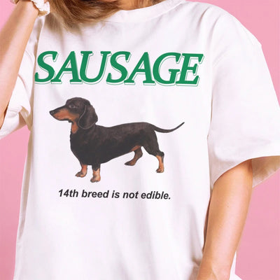 Camiseta Básica Feminina Com Estampa Cachorro Salsicha