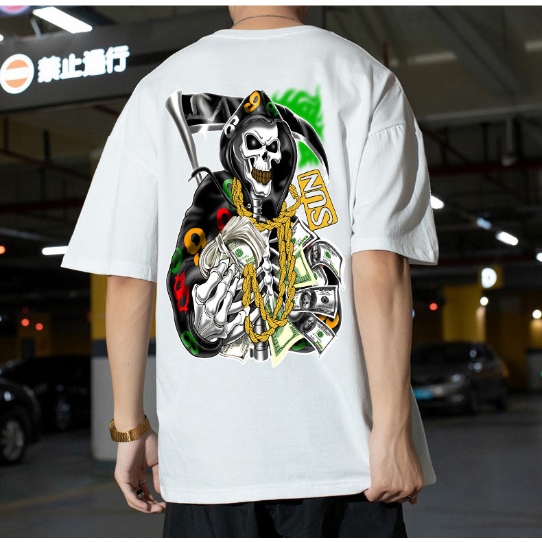 Camiseta Básica Skull Reaper Money -branco