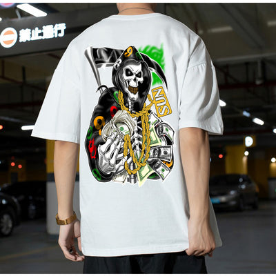 Camiseta Básica Skull Reaper Money -branco