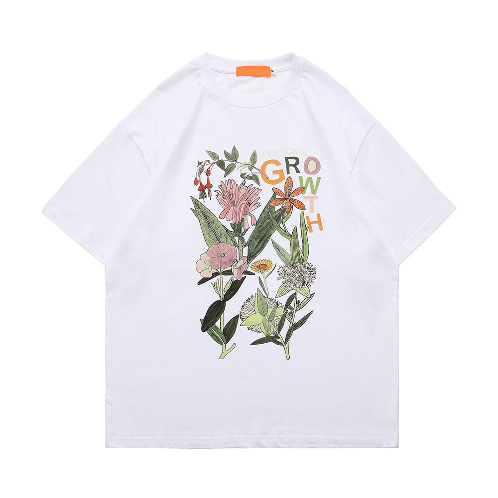 Camiseta Básica Unissex Personal Growth Flowers - branco