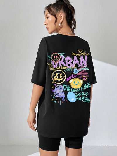 Camiseta Básica Com Estampa ursinhos Streetwear- Preto