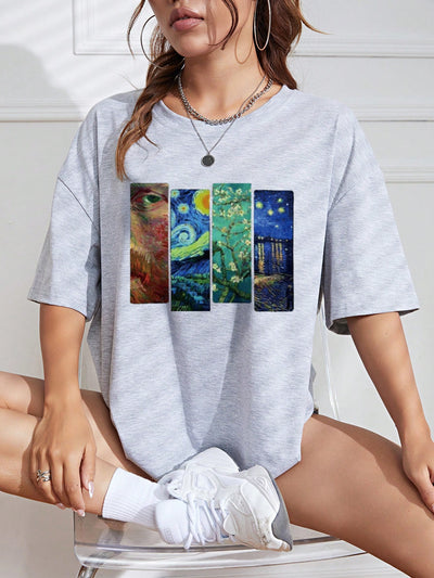 Camiseta Basica Com Colagens  -VAN GOGH ART- Cinza 