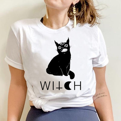 Camiseta básica com estampa gatinho três olhos- BRANCO