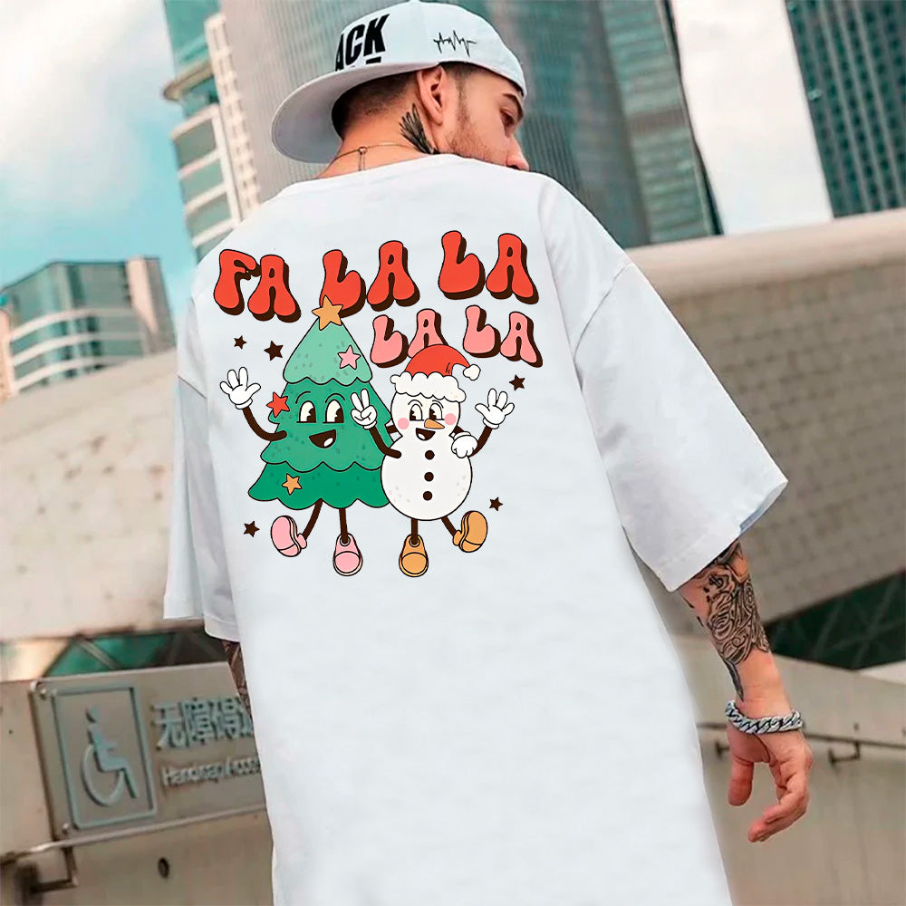 Camiseta Básica Unissex Com Estampa Arvore E Boneco De Neve