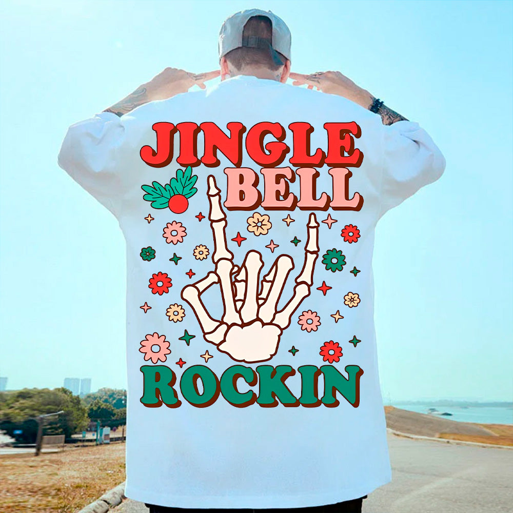 Camiseta Básica Unissex Com Estampa Mão Esqueleto Flores Coloridas-branco