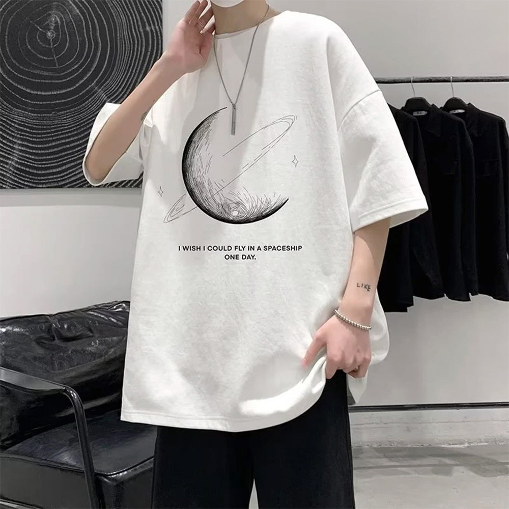 Camiseta Básica Com Estampa Lua Universo- branco 