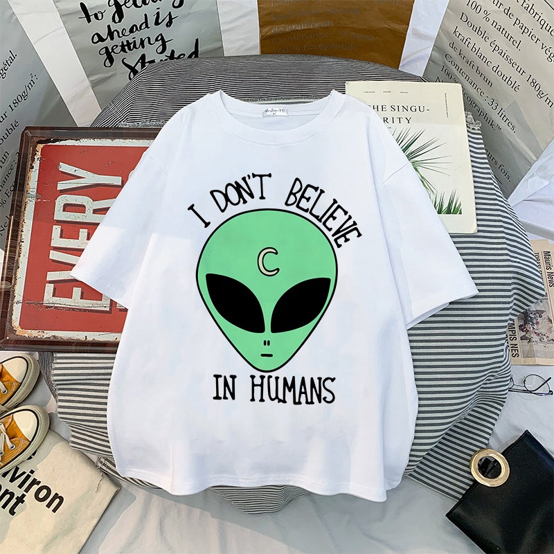 camiseta básica com estampa alien verde - Branco