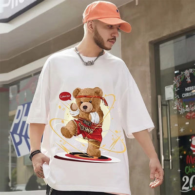 camiseta básica com estampa ursinho lutador - Branco