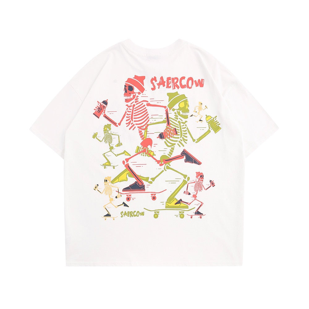 Camiseta Básica Com Estampa Esqueleto Skatista