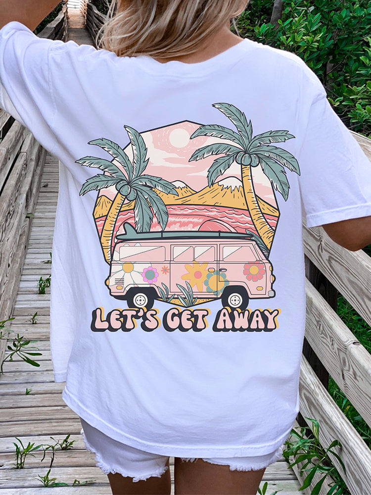 Camiseta Feminina Com Estampa Van Rosa Coqueiros