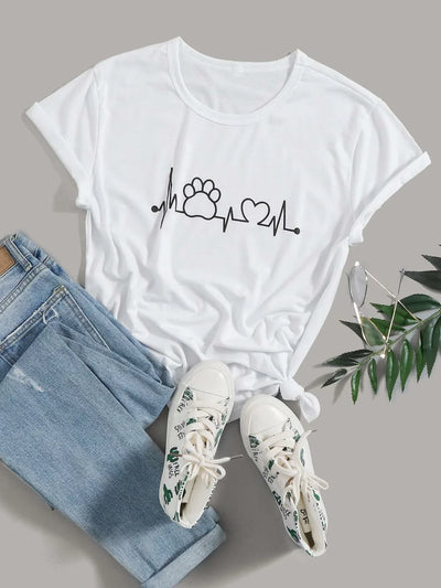 camiseta feminina com estampa batimento cardíaco pet