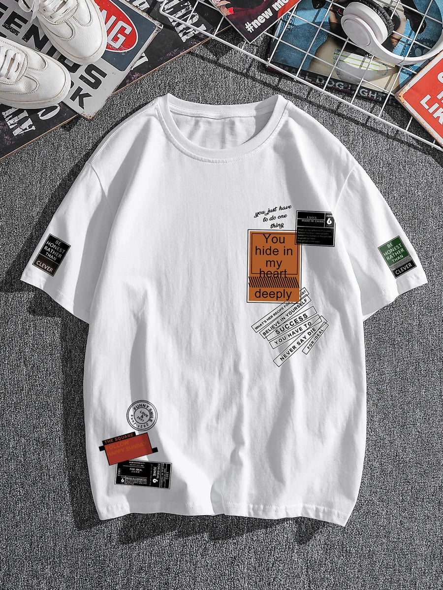 camiseta básica com estampa placas frases