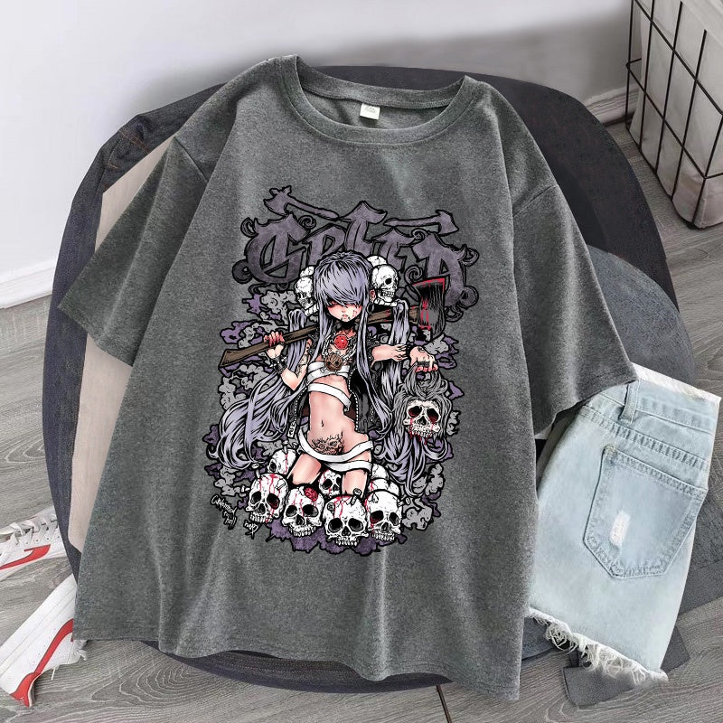 camiseta básica com estampa menina caveira Morte