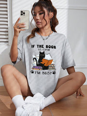 Camiseta Feminina If the Book is Open I'm Busy Cat