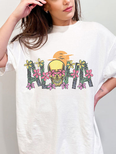 Camiseta Feminina Aloha Lual Skull -  branco