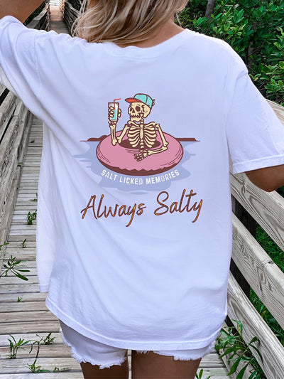 Camiseta Feminina Always Salty Skull - branco