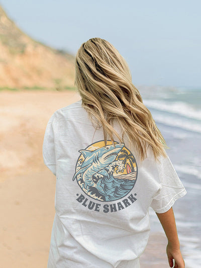 Camiseta Feminina Blue Shark Tubarão- Branco