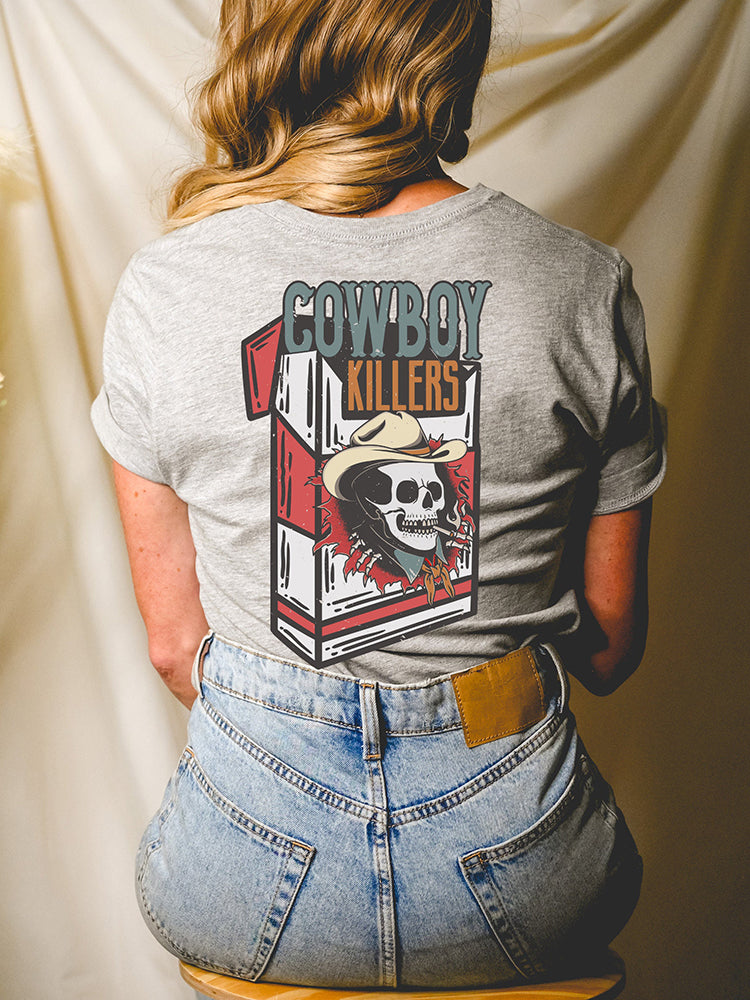 Camiseta Feminina Com Estampa Cigarro Esqueleto Cowboy
