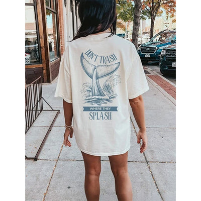 Camiseta Básica Feminina Com Estampa Calda De Baleia