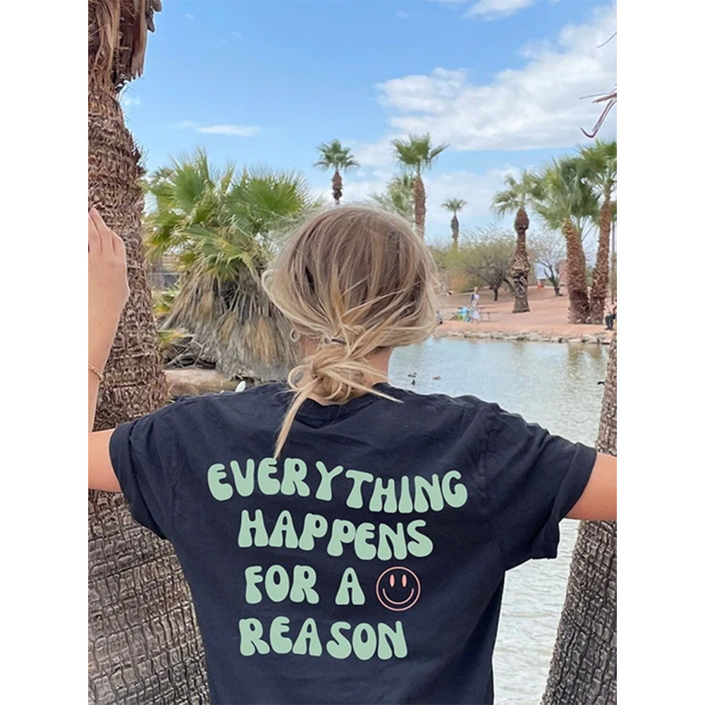 Camiseta Básica Feminina Com Estampa Rosto Feliz Frase Motivacional