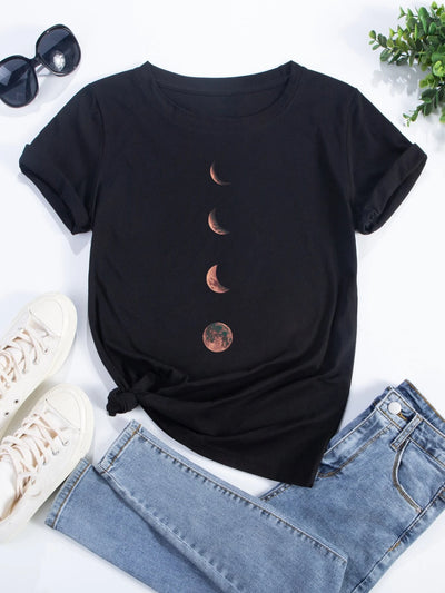 Camiseta feminina com estampa fases da Lua-preto 