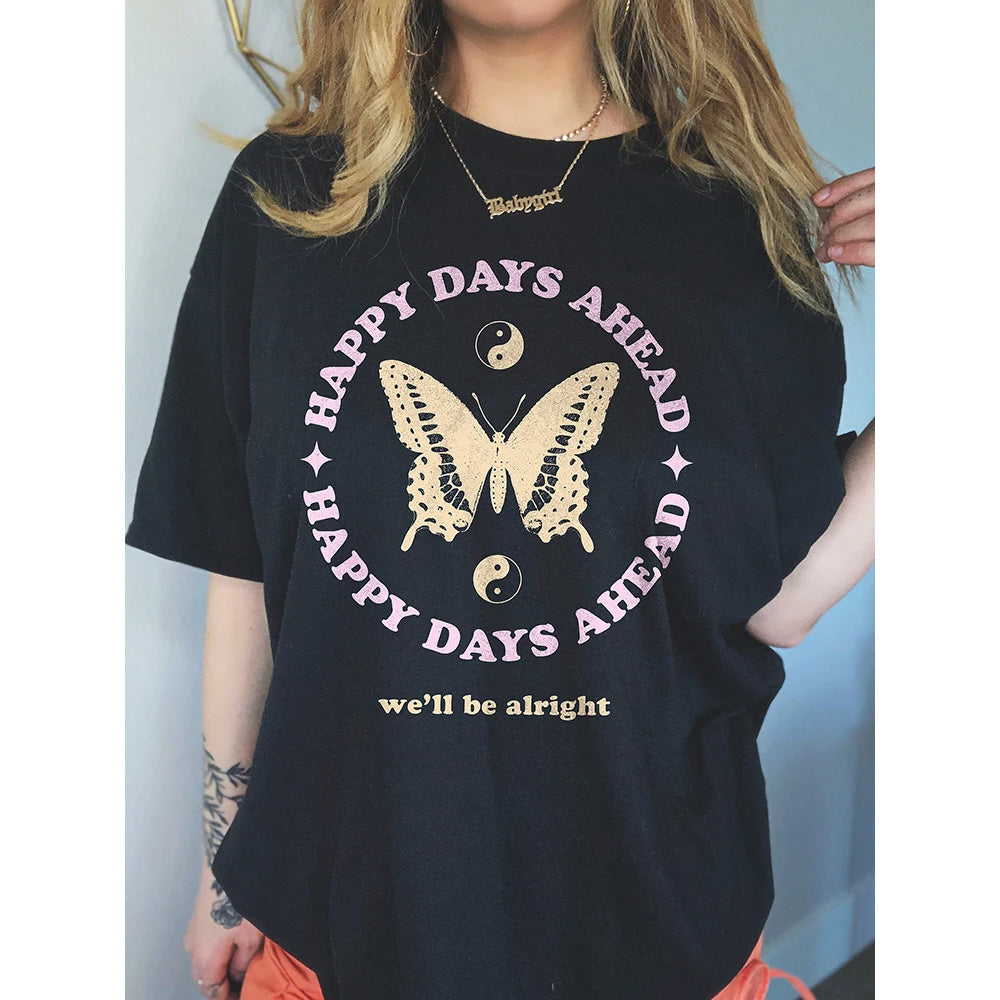 Camiseta Básica Feminina Com Estampa Borboleta Ying Yang