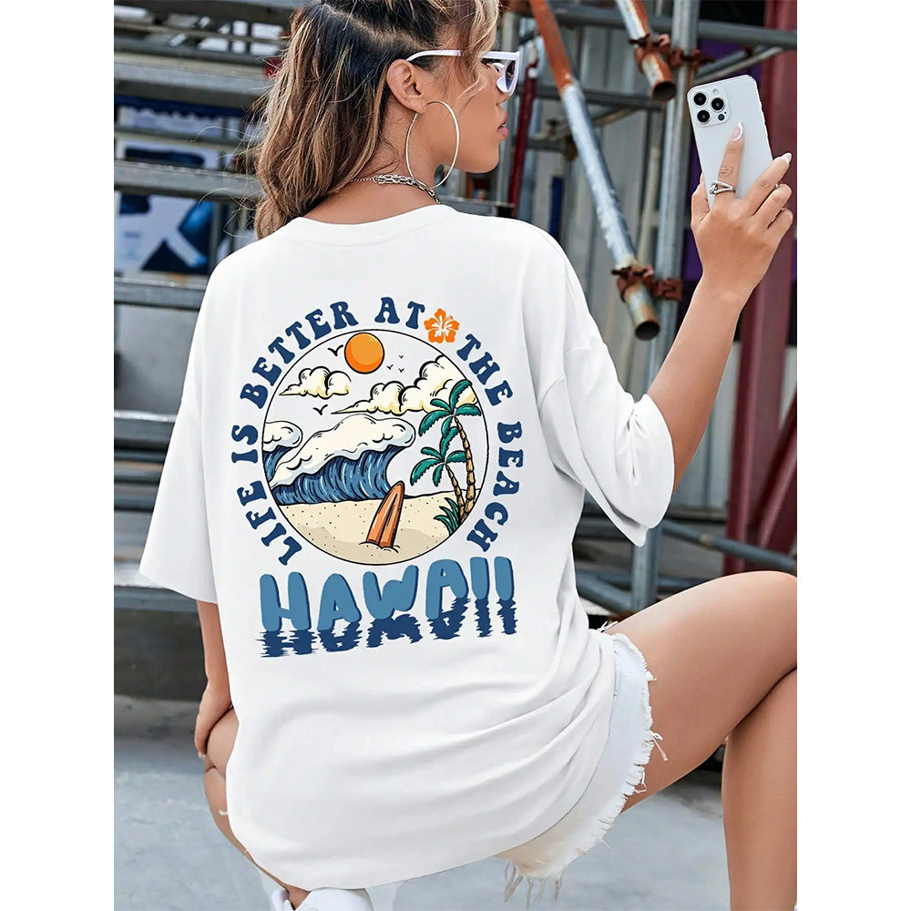 Camiseta Básica Feminina Praia De Hawaii