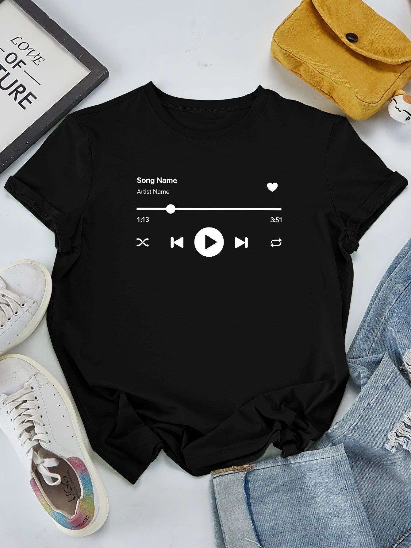camiseta feminina com estampa música