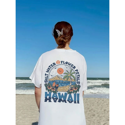 Camiseta Básica Feminina Com Estampa Praia De hawaii