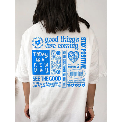 Camiseta Básica Feminina Com Estampa Frases Positivas
