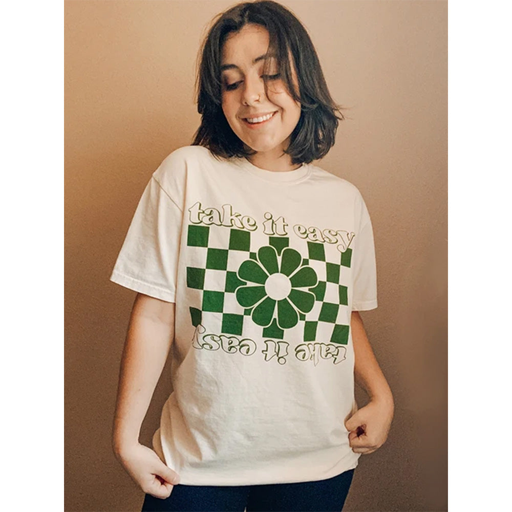 Camiseta Básica Feminina Com Estampa Girassol Verde
