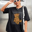 Camiseta feminina com estampa teddy ursinho - Preto