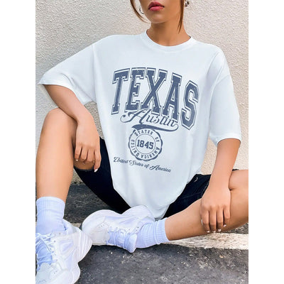 Camiseta Básica Feminina Com Estampa Texas