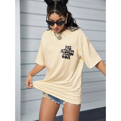 Camiseta Básica Feminina Com Estampa Sol